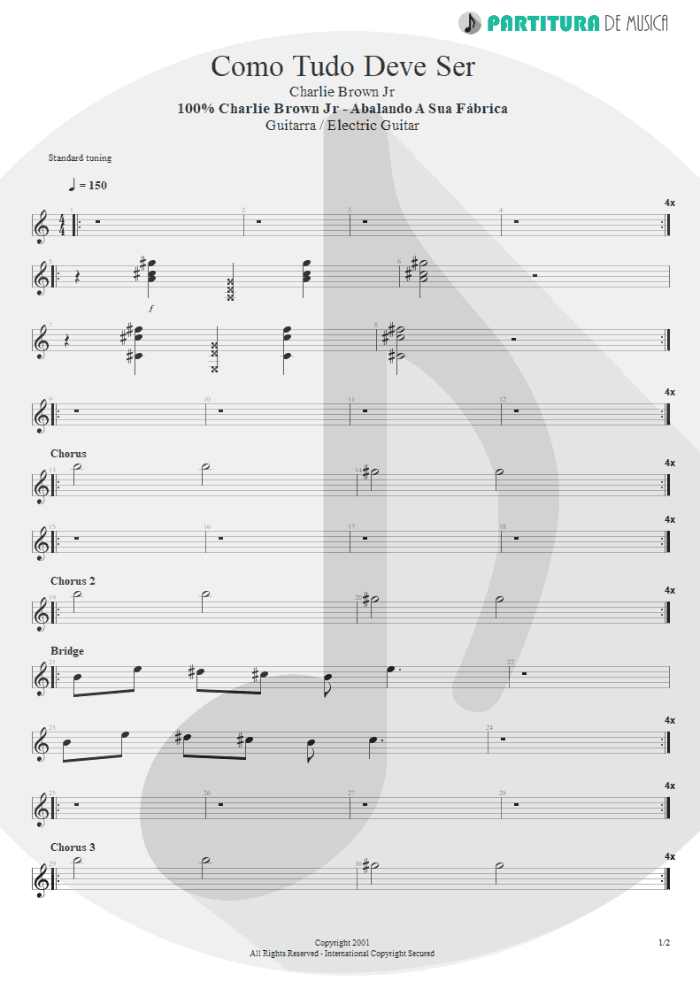 Partitura de musica de Guitarra Elétrica - Como Tudo Deve Ser | Charlie Brown Jr. | 100% Charlie Brown Jr. - Abalando a Sua Fábrica 2001 - pag 1